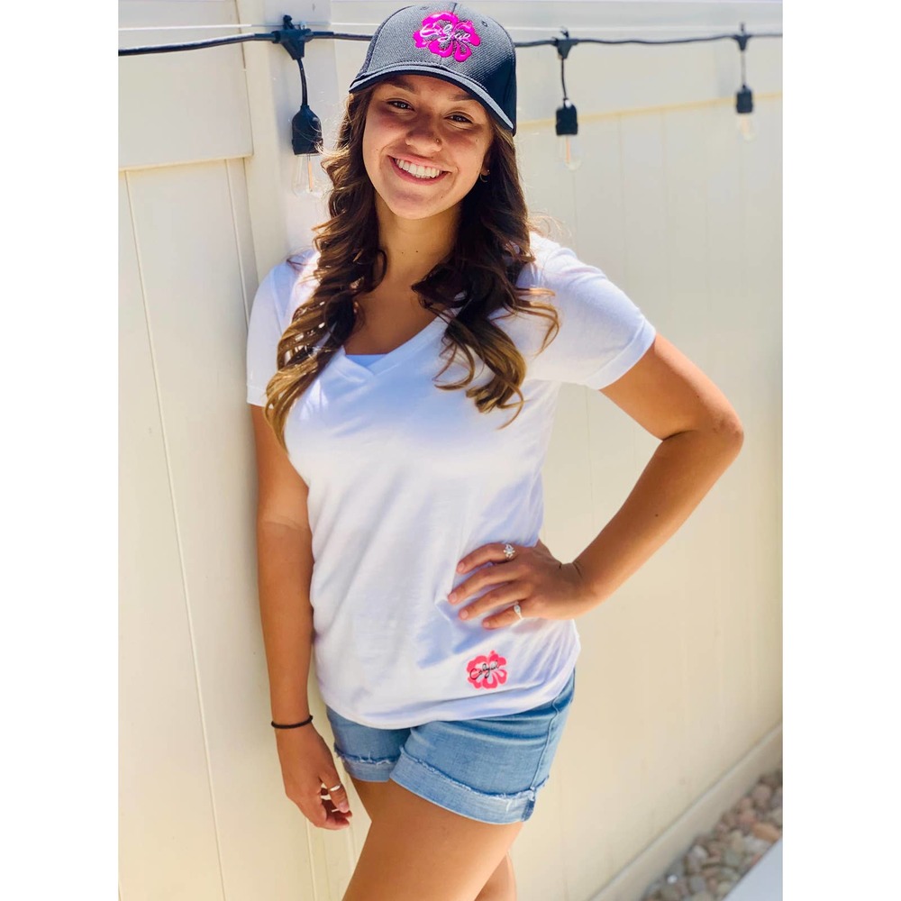 Caligirl Women's WhiteV-Neck Short Sleeve T-Shirt